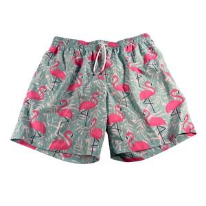 RSVLTS Mens Flamingo Tropical Swim Trunks Teal Pink Large Quick Dry Board Shorts